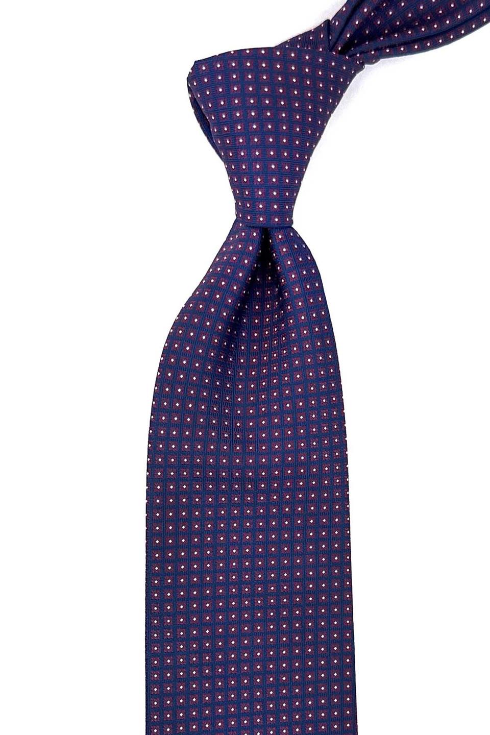 Bordo - Lacivert Küçük Desen Mendilli Klasik Kravat KK12383