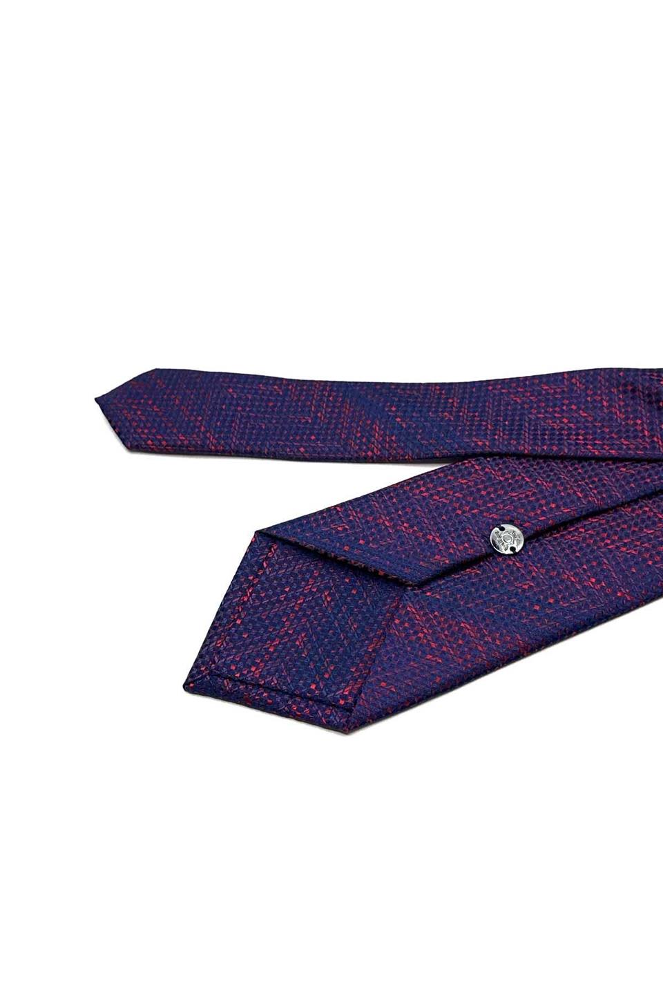 Bordo - Lacivert Kum Desen Mendilli Klasik Kravat KK12935