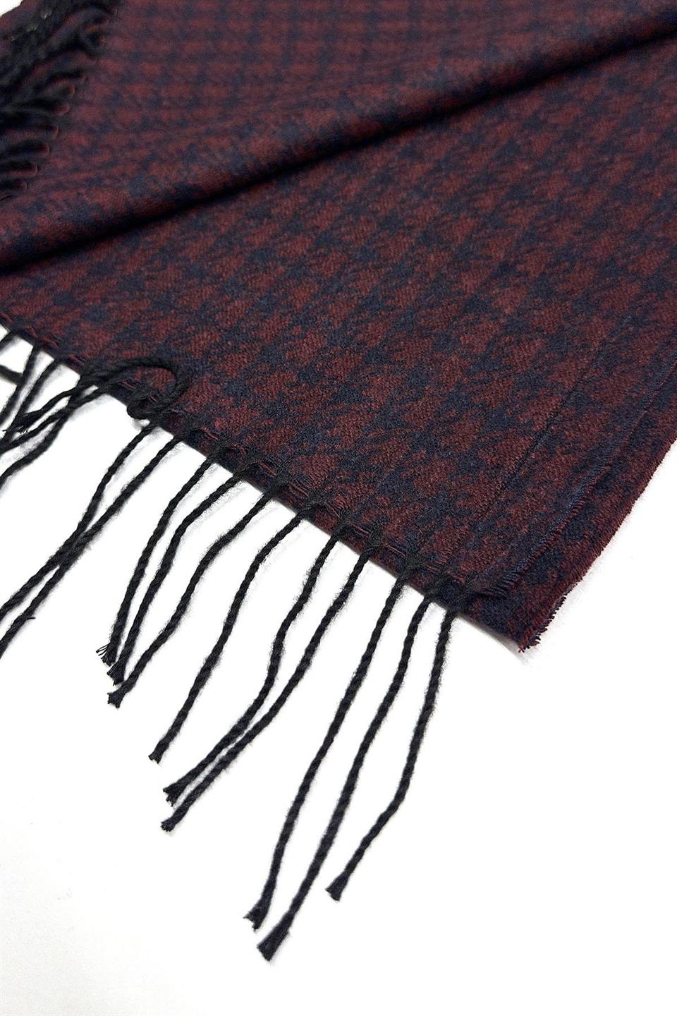 Bordo - Lacivert Motif Desen Erkek Kaşkol K558