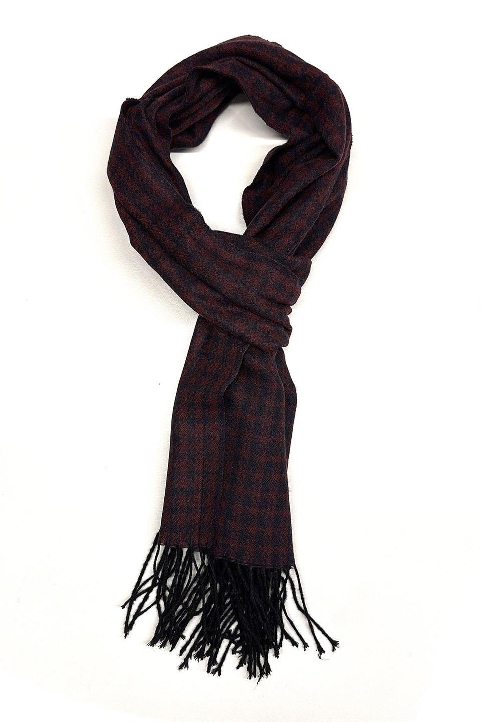 Bordo - Lacivert Motif Desen Erkek Kaşkol K558