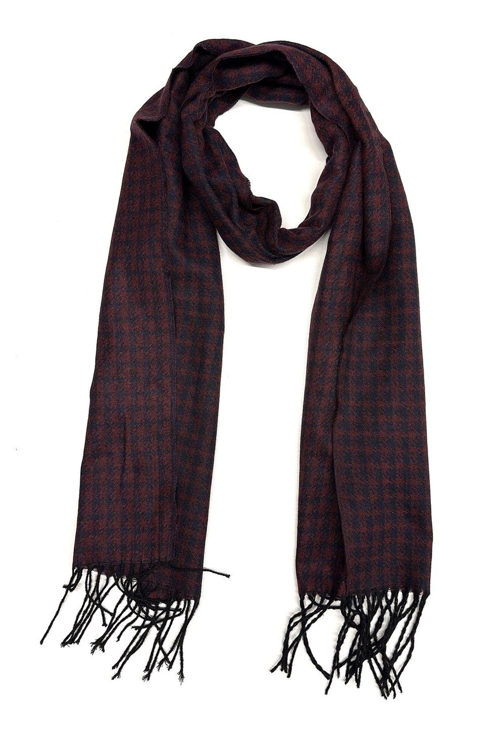 Bordo - Lacivert Motif Desen Erkek Kaşkol K558