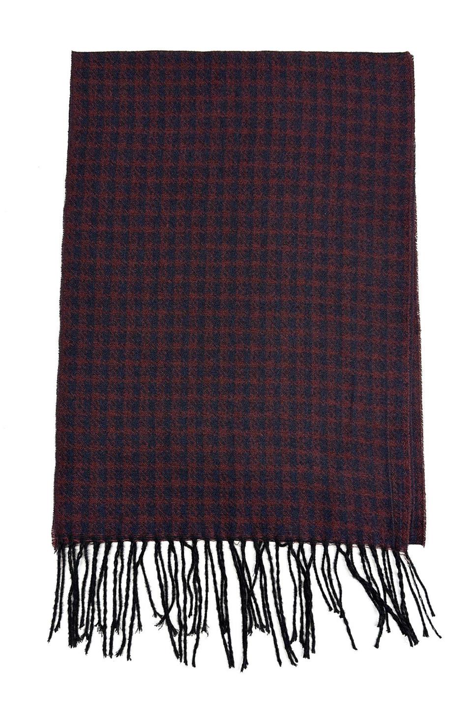 Bordo - Lacivert Motif Desen Erkek Kaşkol K558
