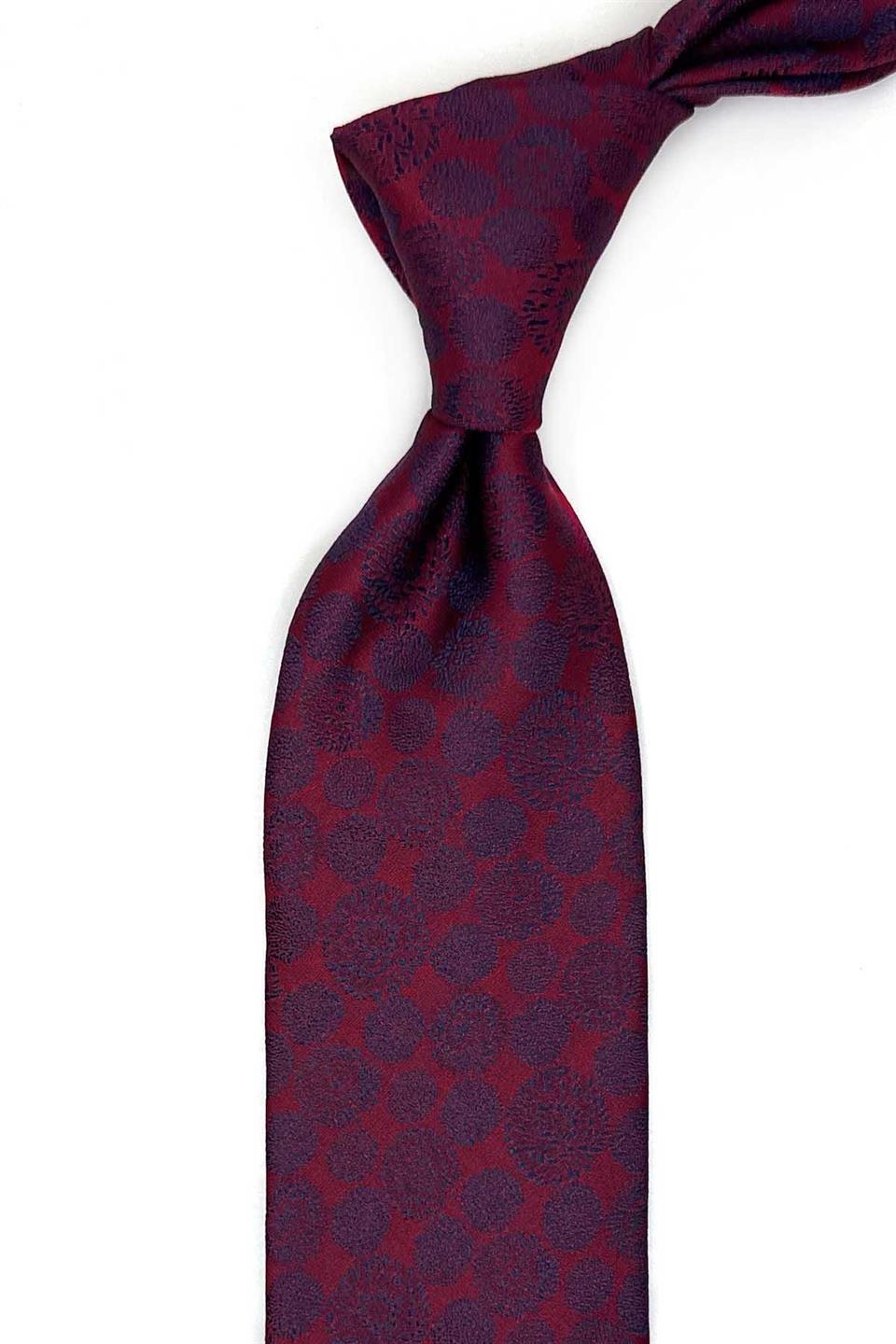 Bordo - Lacivert Motif Desen Mendilli Klasik Kravat KK13690