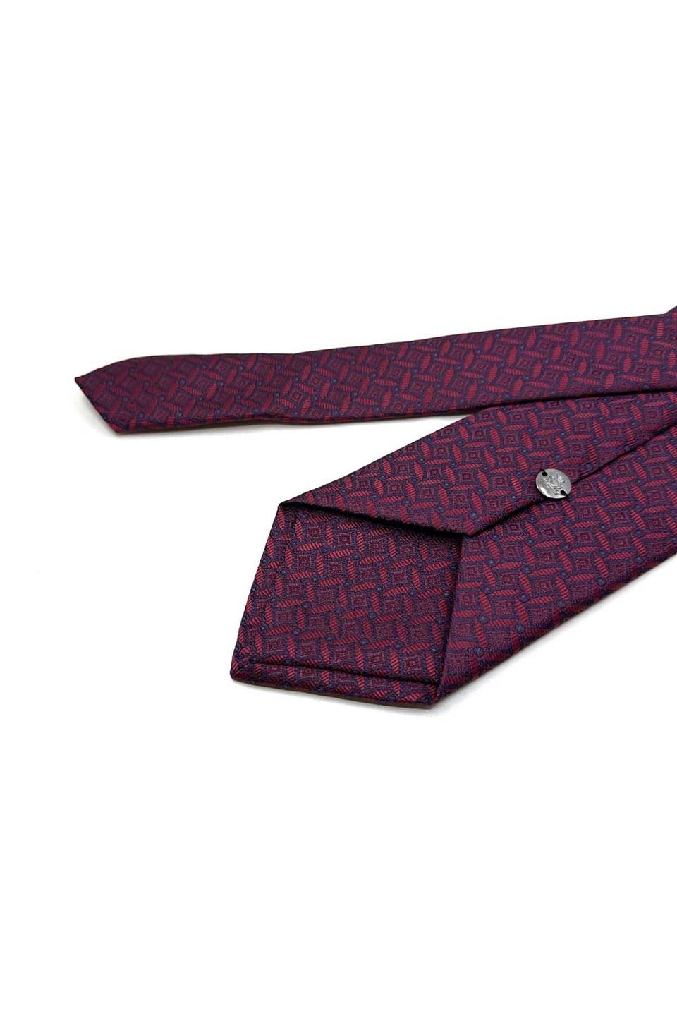 Bordo - Lacivert Motif Desen Mendilli Klasik Kravat KK13467