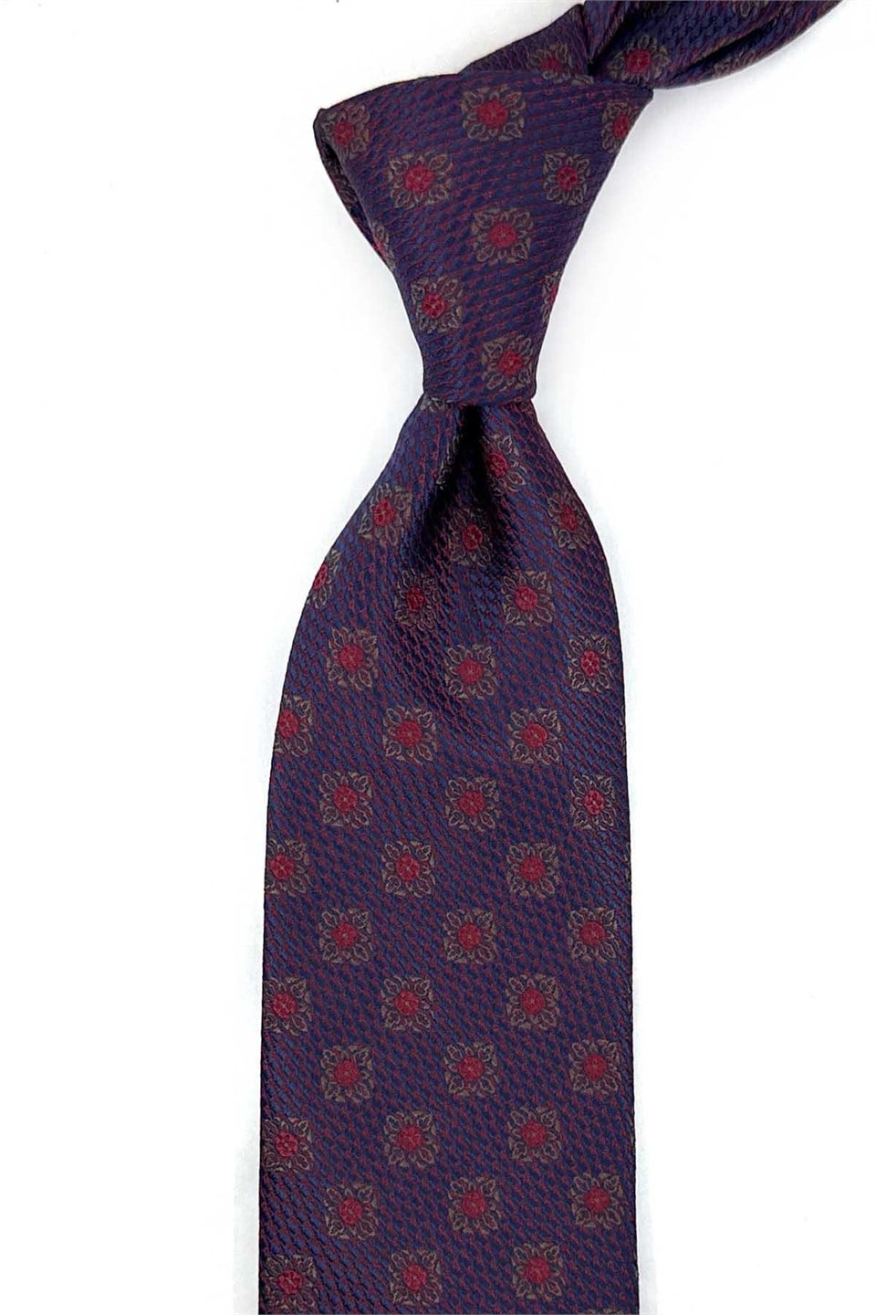 Bordo Lacivert Motif Desen Mendilli Klasik Kravat KK14080