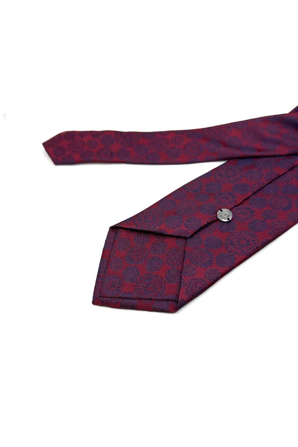 Bordo - Lacivert Motif Desen Mendilli Klasik Kravat KK13690