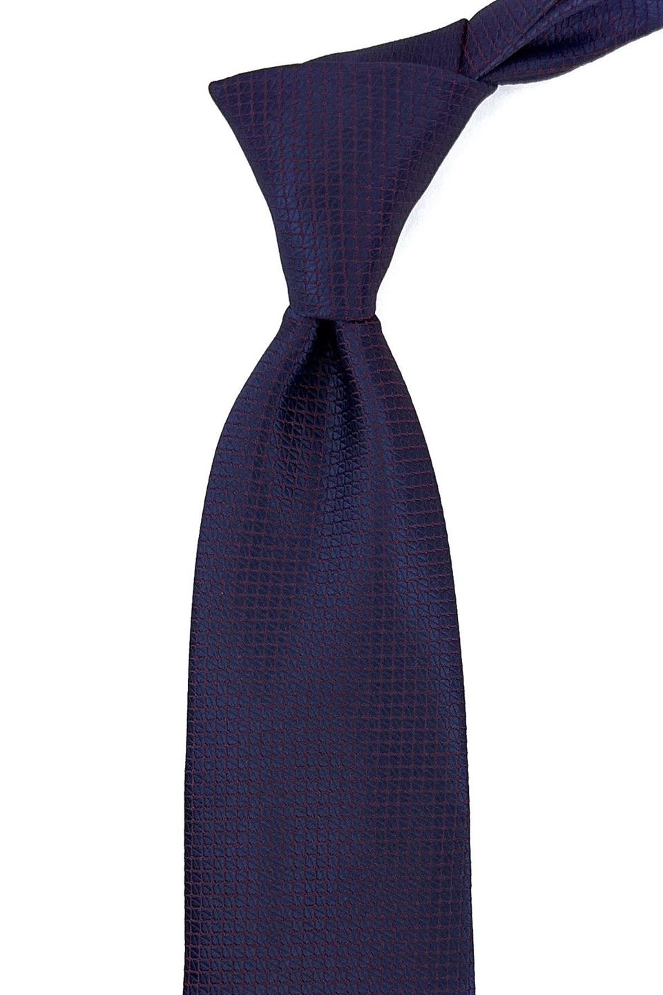Bordo - Lacivert Nokta Desen Mendilli Klasik Kravat KK11120