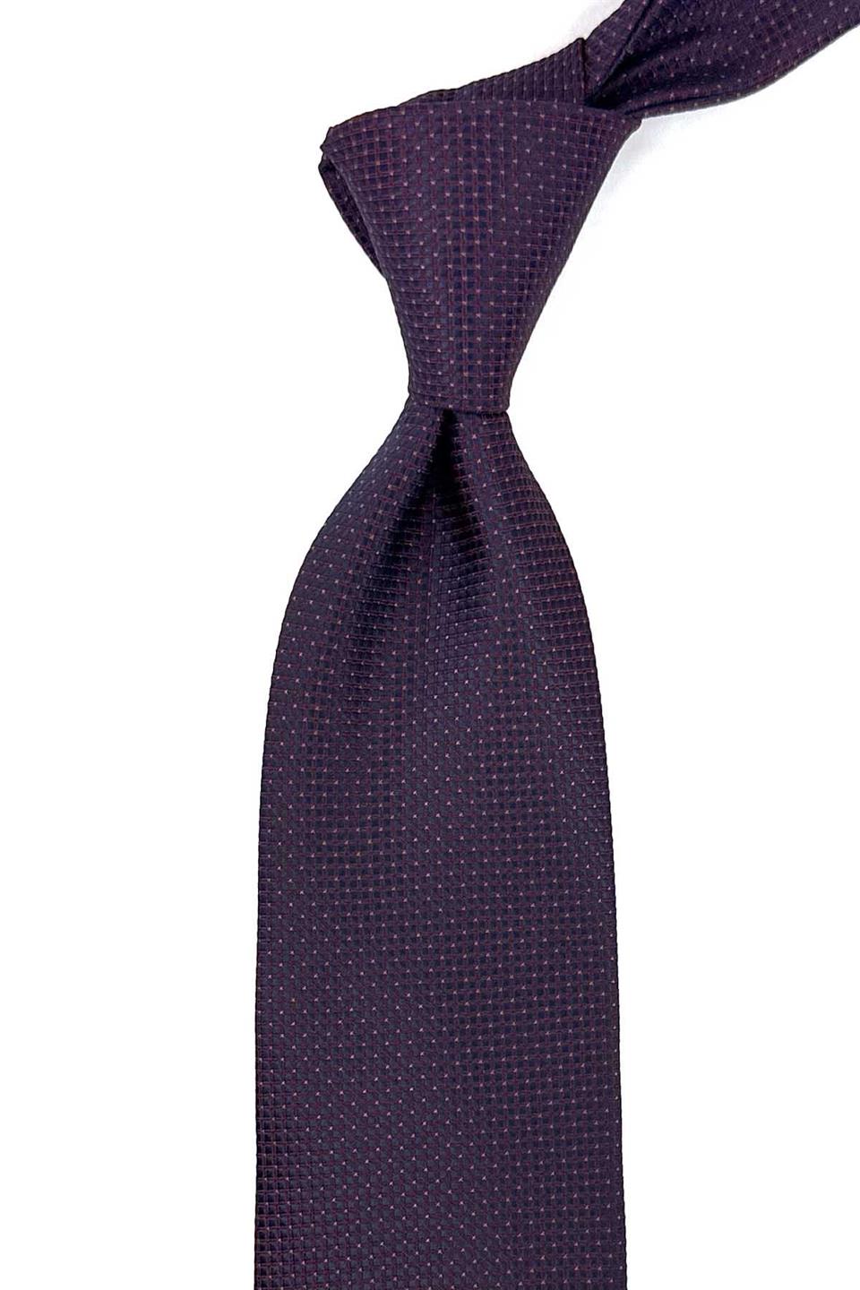 Bordo - Lacivert Nokta Desen Mendilli Klasik Kravat KK12335