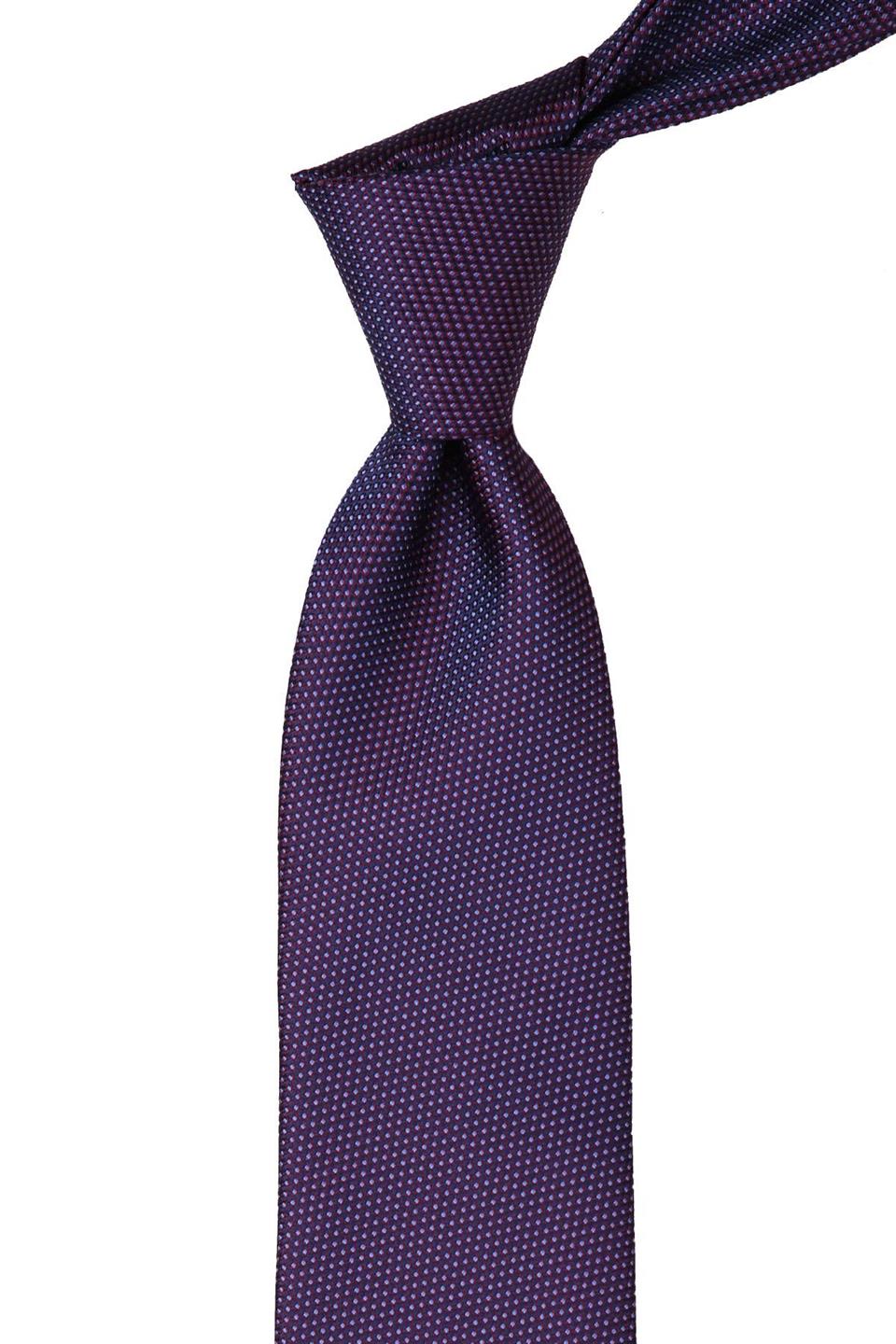 Bordo - Lacivert Nokta Desen Mendilli Klasik Kravat KK10357