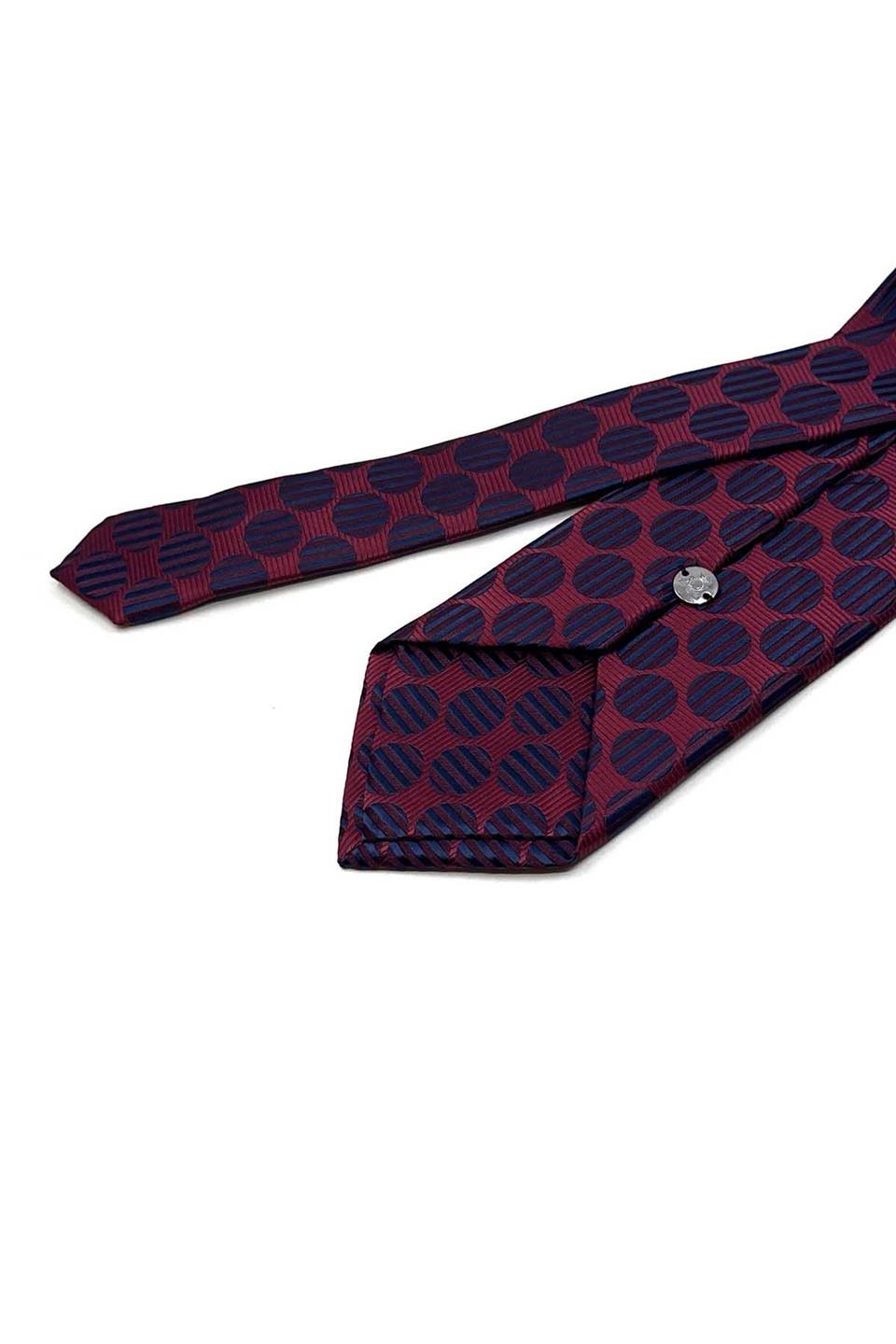 Bordo - Lacivert Puantiye Desen Mendilli Klasik Kravat KK13618