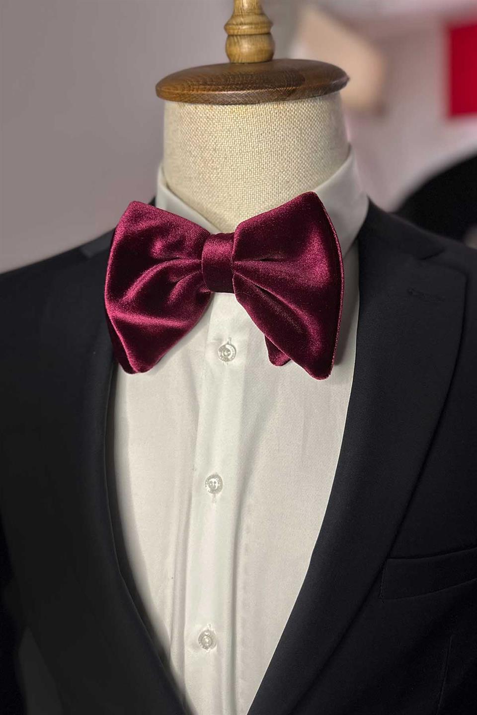 Bordo Lüks Büyük Kadife Papyon P1899