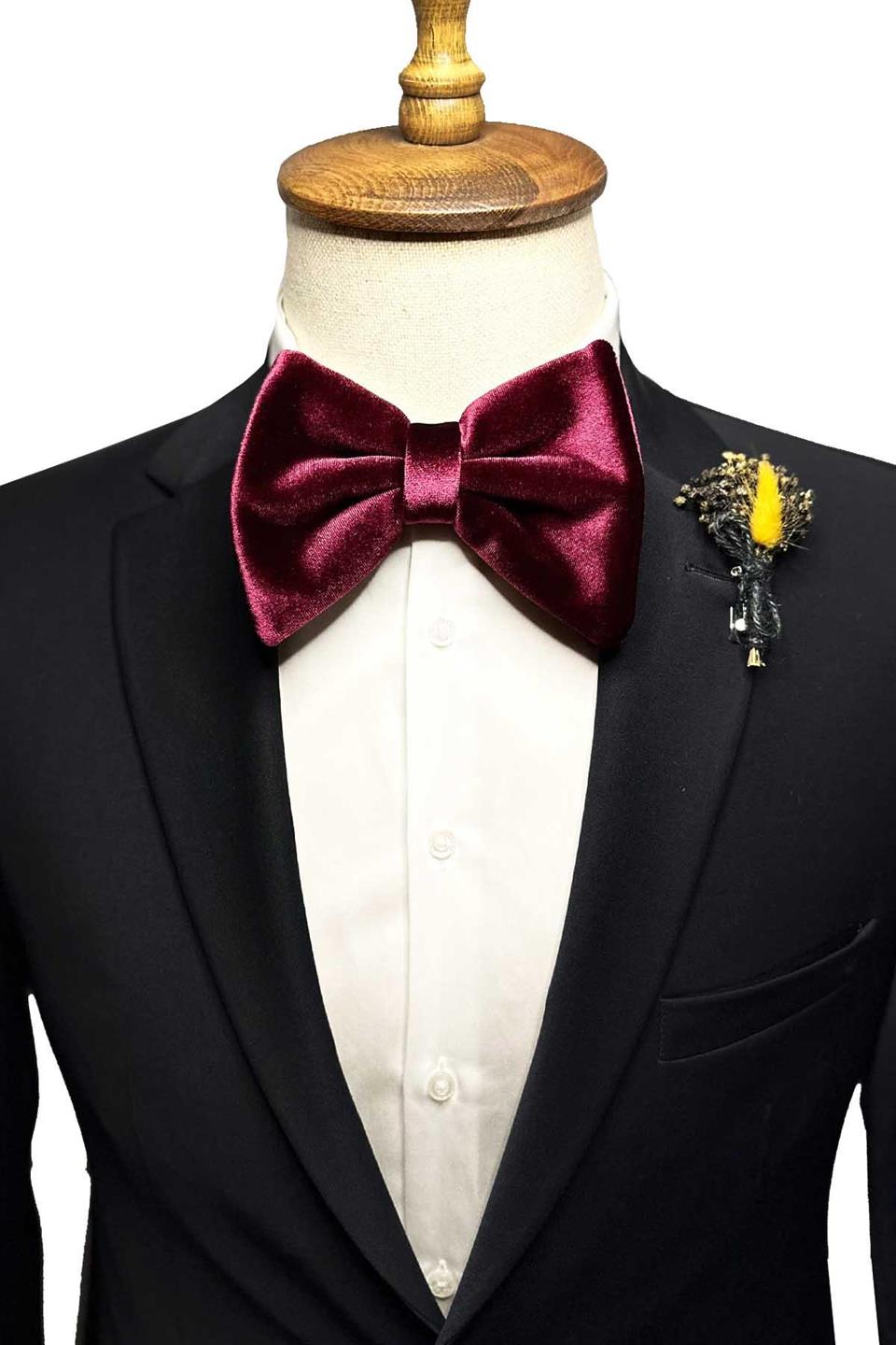 Bordo Lüks Büyük Kadife Papyon P1899