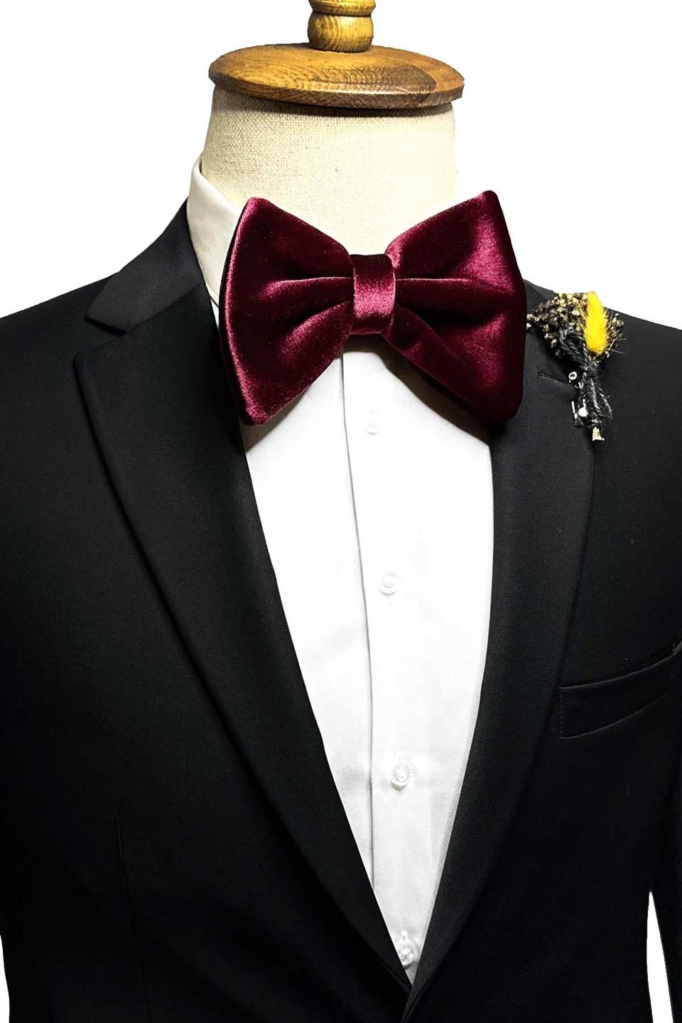 Bordo Lüks Büyük Kadife Papyon P1899