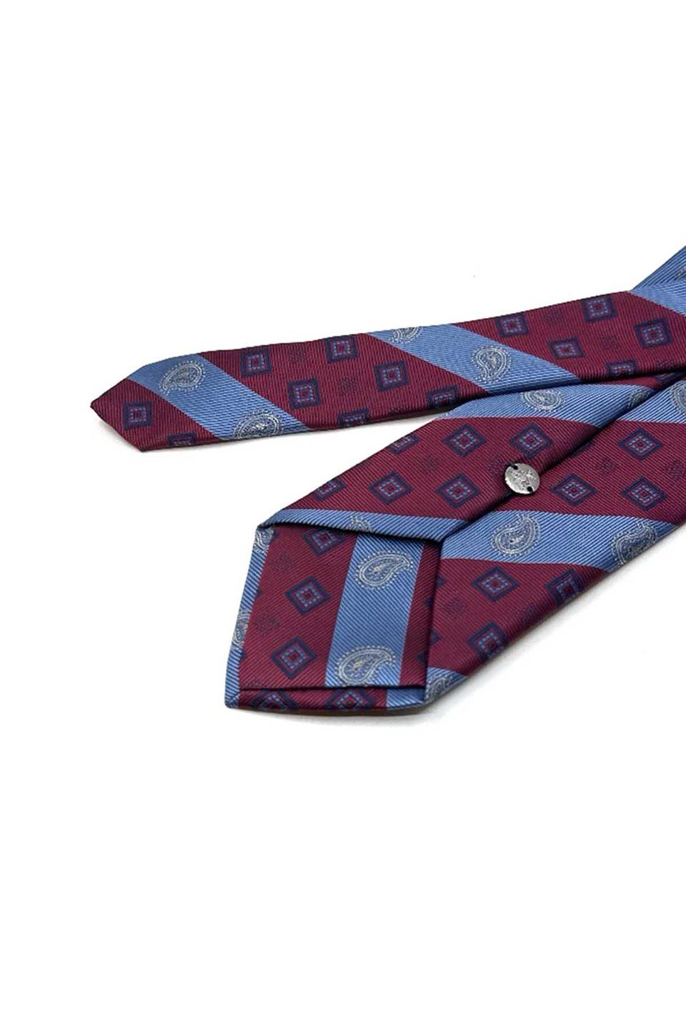 Bordo - Mavi Çizgi Desen Mendilli Klasik Kravat KK13693