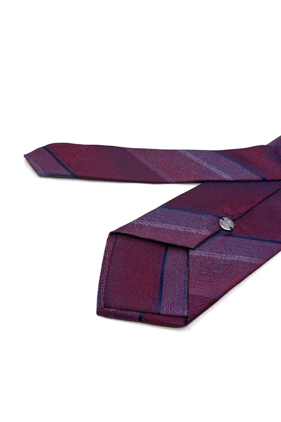 Bordo - Mavi Çizgi Desen Mendilli Klasik Kravat KK13668