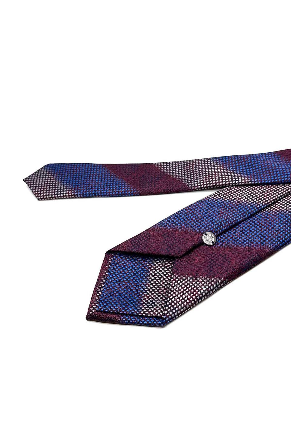 Bordo - Mavi Çizgi Desen Mendilli Klasik Kravat KK13068