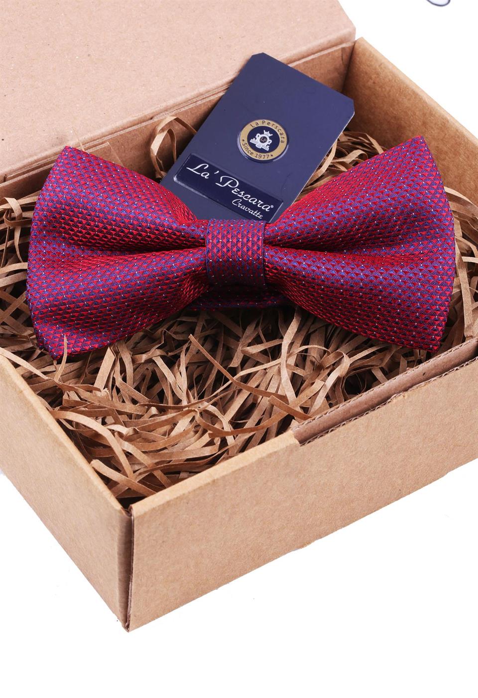 Bordo - Mavi Kendinden Desenli Papyon P603