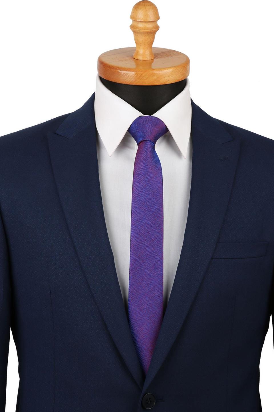 Bordo - Mavi Kum Desen Çok İnce Kravat UST132