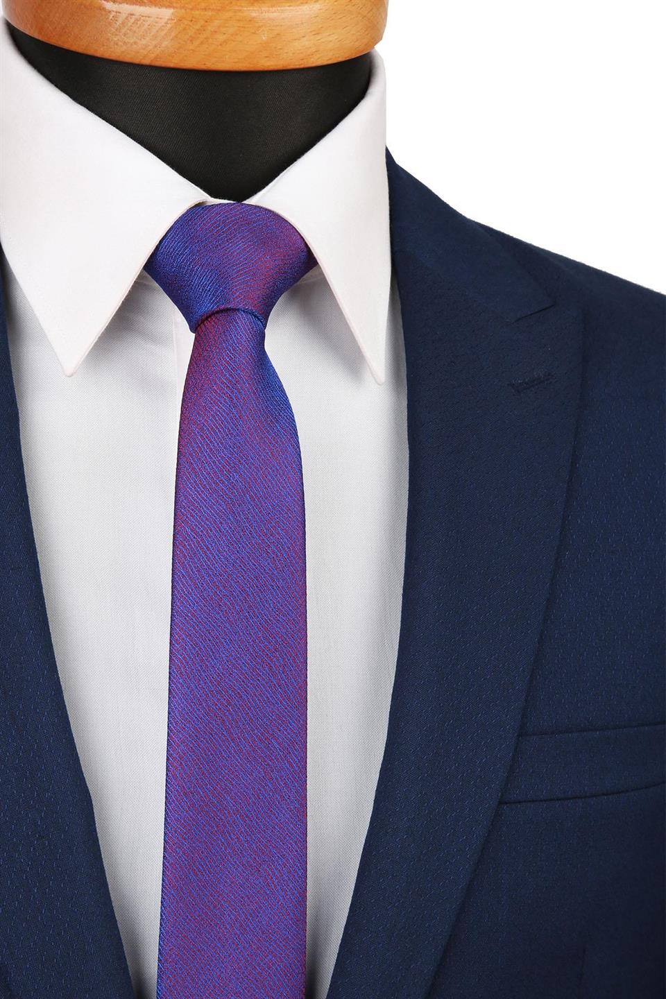 Bordo - Mavi Kum Desen Çok İnce Kravat UST132