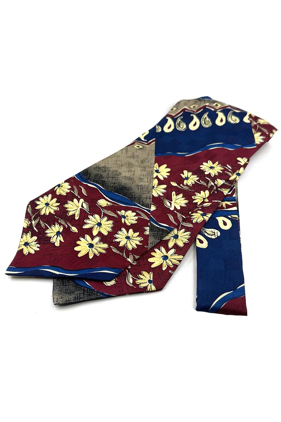 Bordo - Mavi Motif Desen Erkek Ascot Fular K647