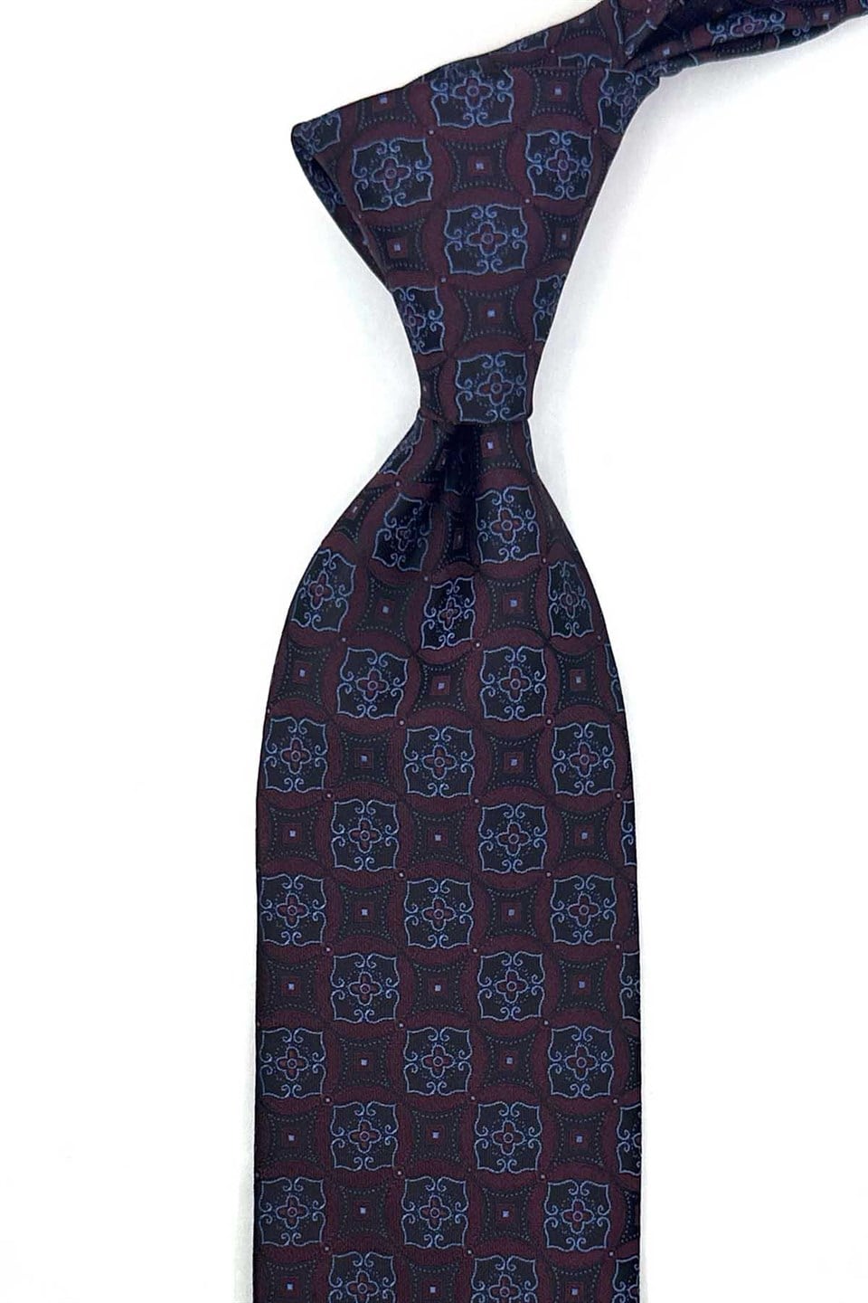 Bordo Mavi Motif Desen Mendilli Klasik Kravat KK13765