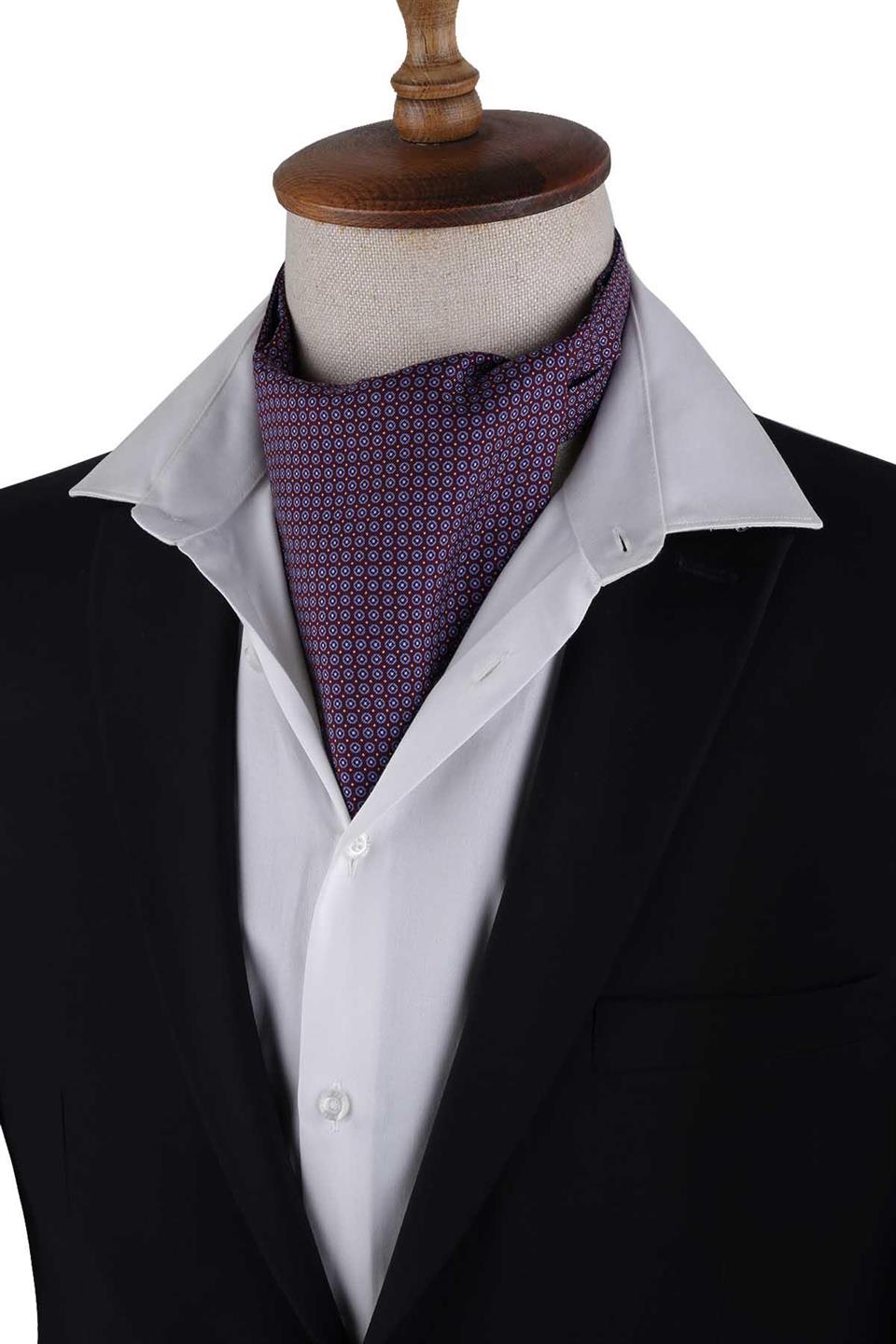 Bordo - Mavi Puantiye Desen İtalyan İpek Ascot K651