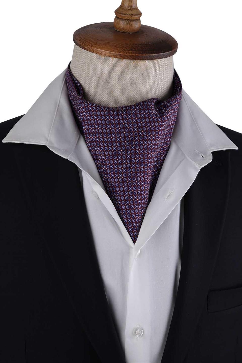 Bordo - Mavi Puantiye Desen İtalyan İpek Ascot K651