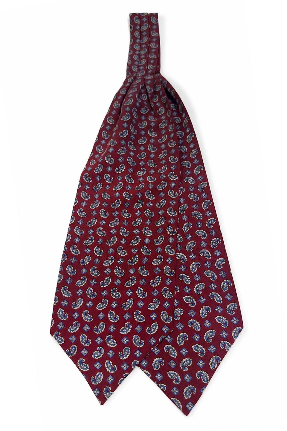 Bordo Mavi Şal Desen İtalyan İpek Ascot Kravat SAC116