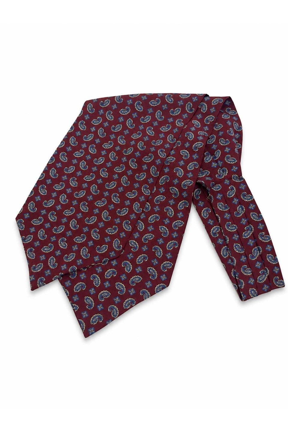 Bordo Mavi Şal Desen İtalyan İpek Ascot Kravat SAC116