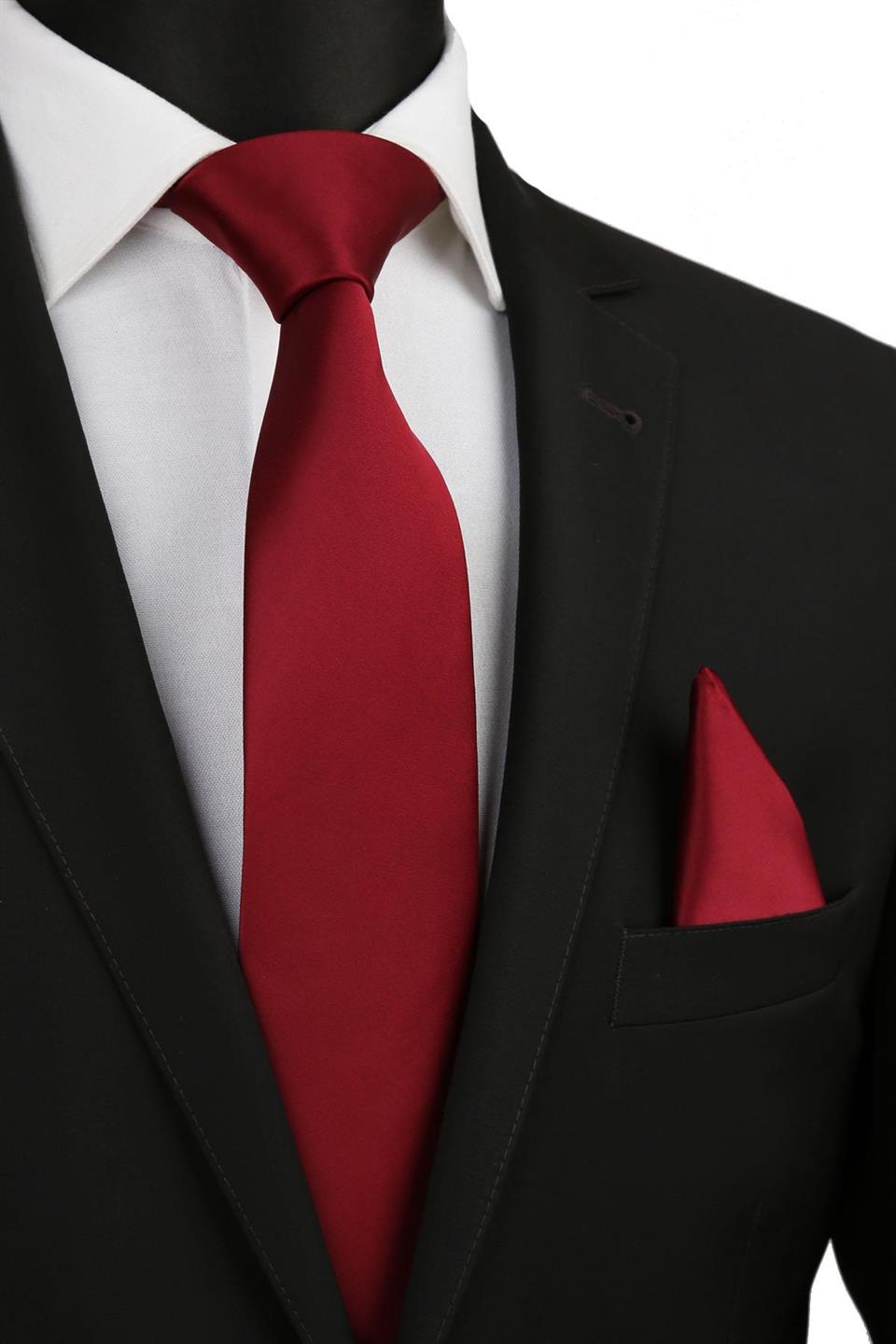 Bordo Mendilli Düz Saten Kravat 1109