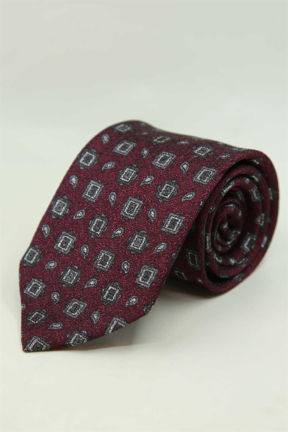 Bordo Motif Desen İtalyan İpek Kravat İK2487