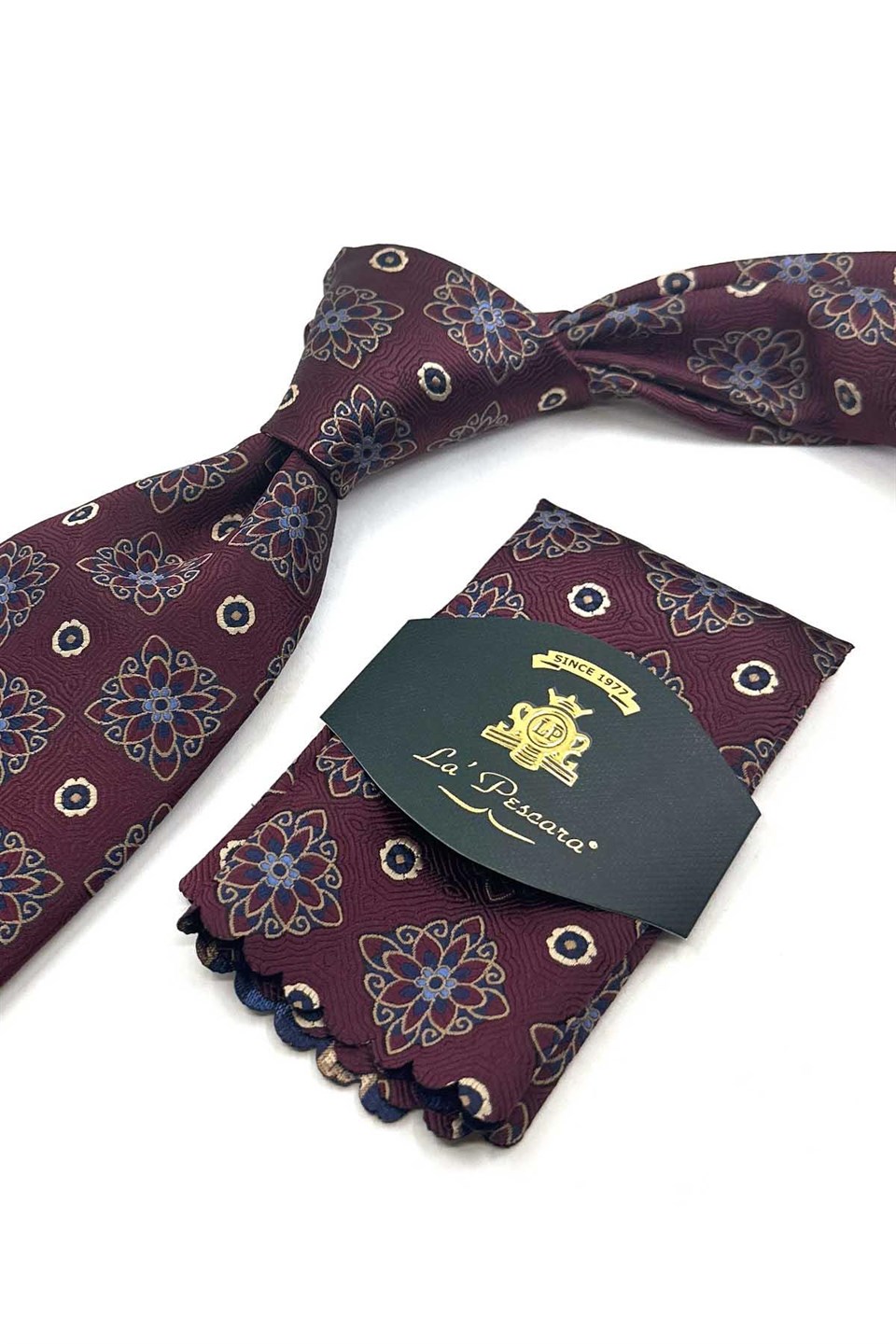 Bordo Motif Desen Mendilli Klasik Kravat KK13739