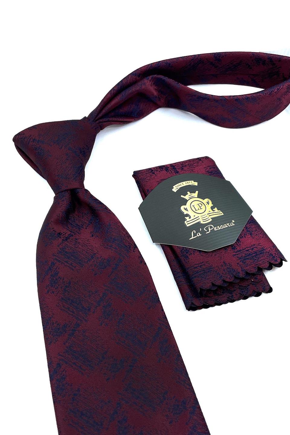 Bordo Motif Desen Mendilli Klasik Kravat KK10980