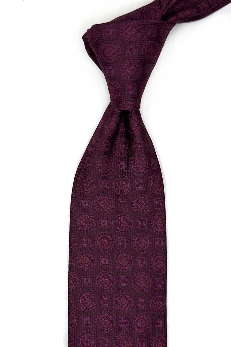 Bordo Motif Desen Mendilli Klasik Kravat K13532