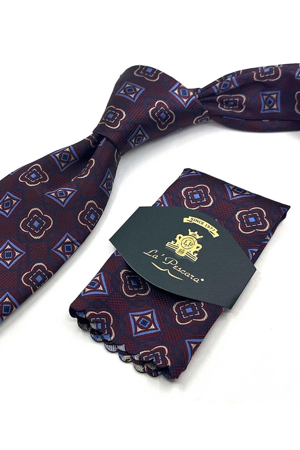 Bordo Motif Desen Mendilli Klasik Kravat KK13769