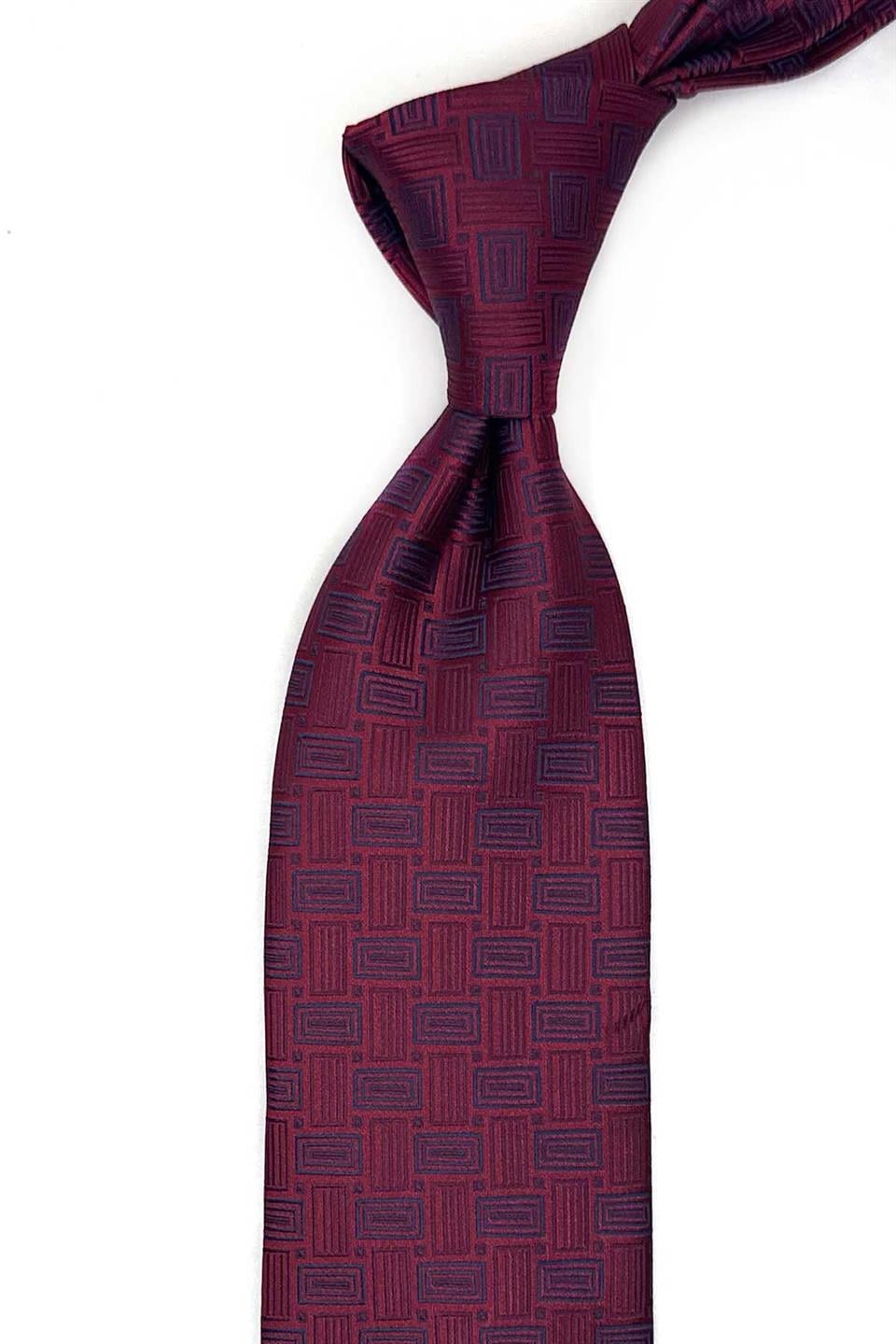 Bordo Motif Desen Mendilli Klasik Kravat K13642