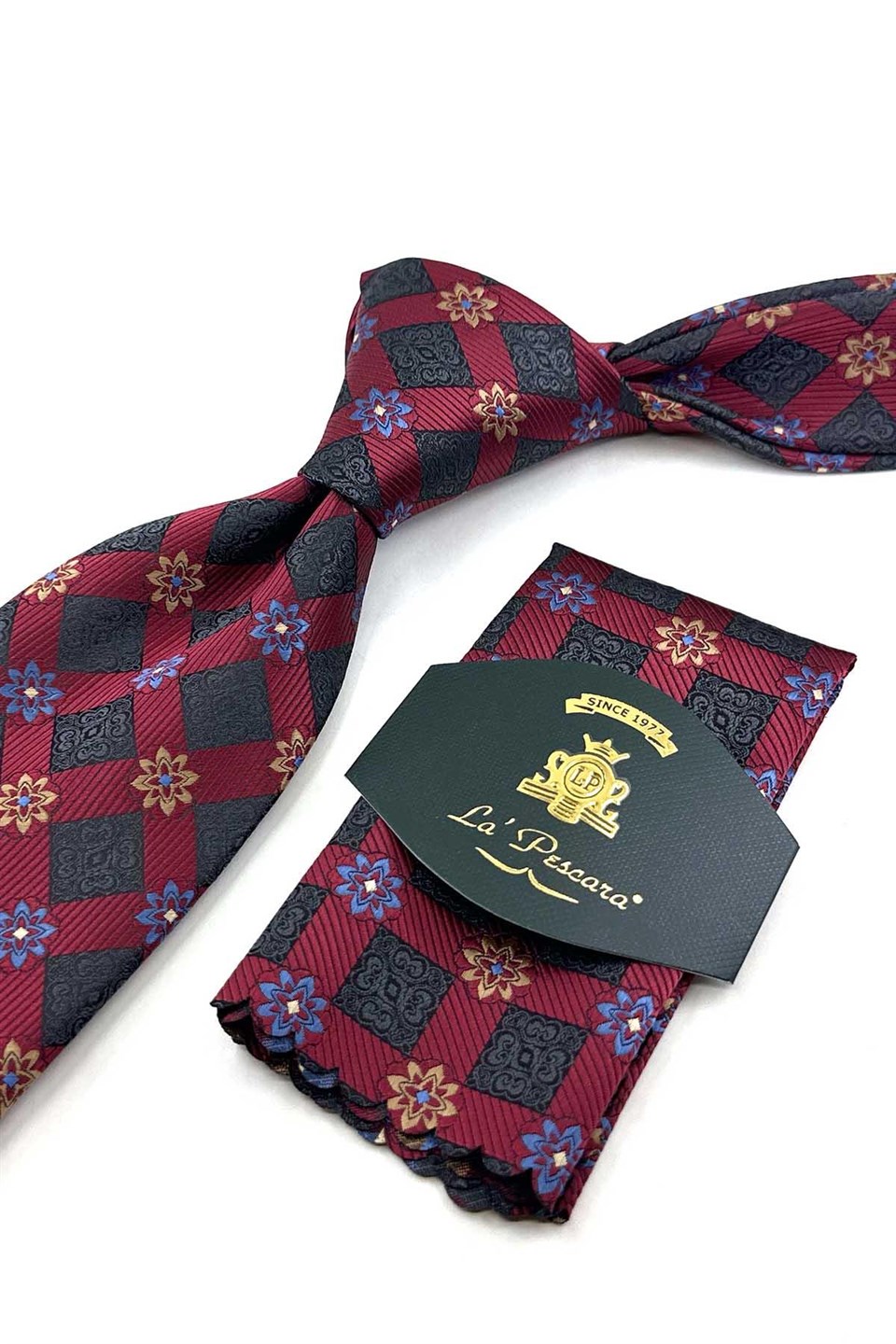 Bordo Motif Desen Mendilli Klasik Kravat KK13943