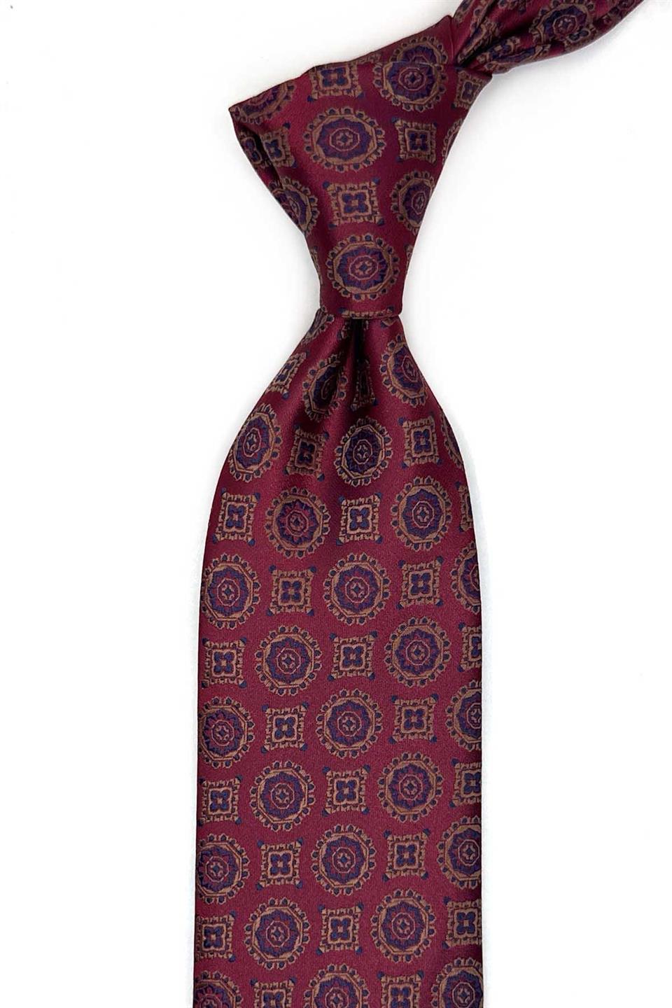 Bordo Motif Desen Mendilli Klasik Kravat K13580