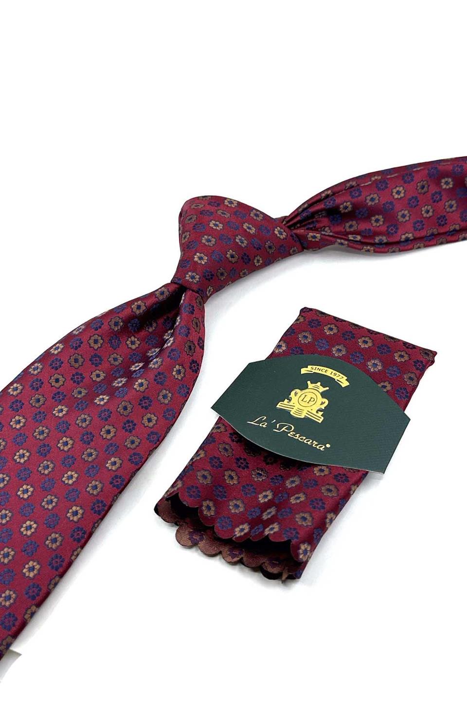 Bordo Motif Desen Mendilli Klasik Kravat KK13184