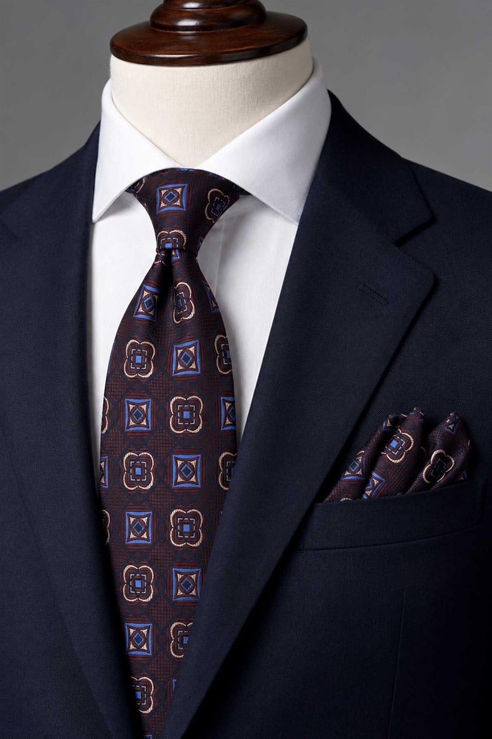 Bordo Motif Desen Mendilli Klasik Kravat KK13769