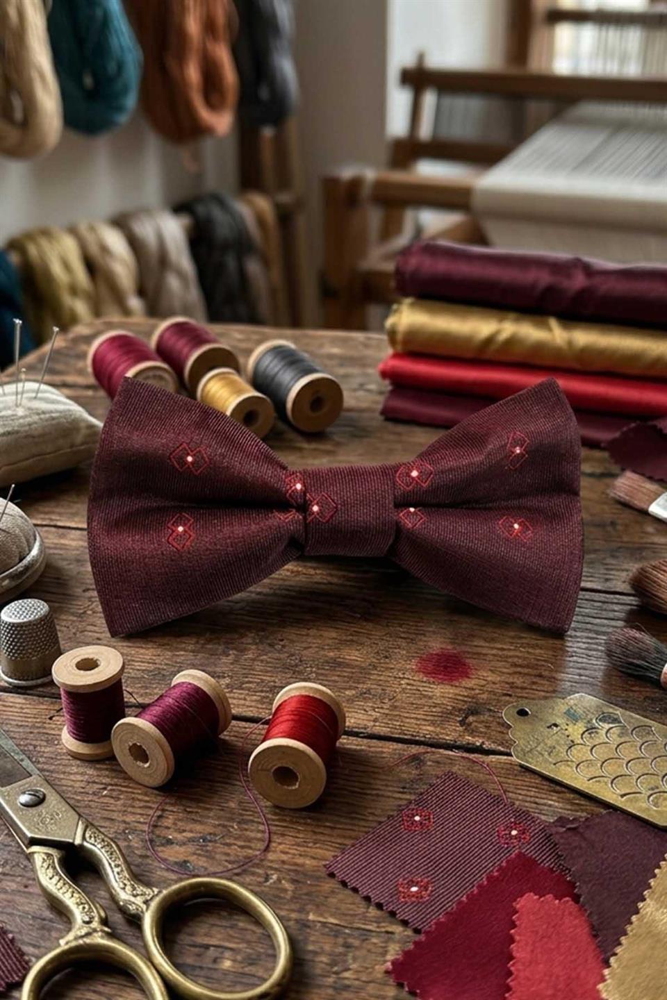 Bordo Motif İpek Papyon SB184