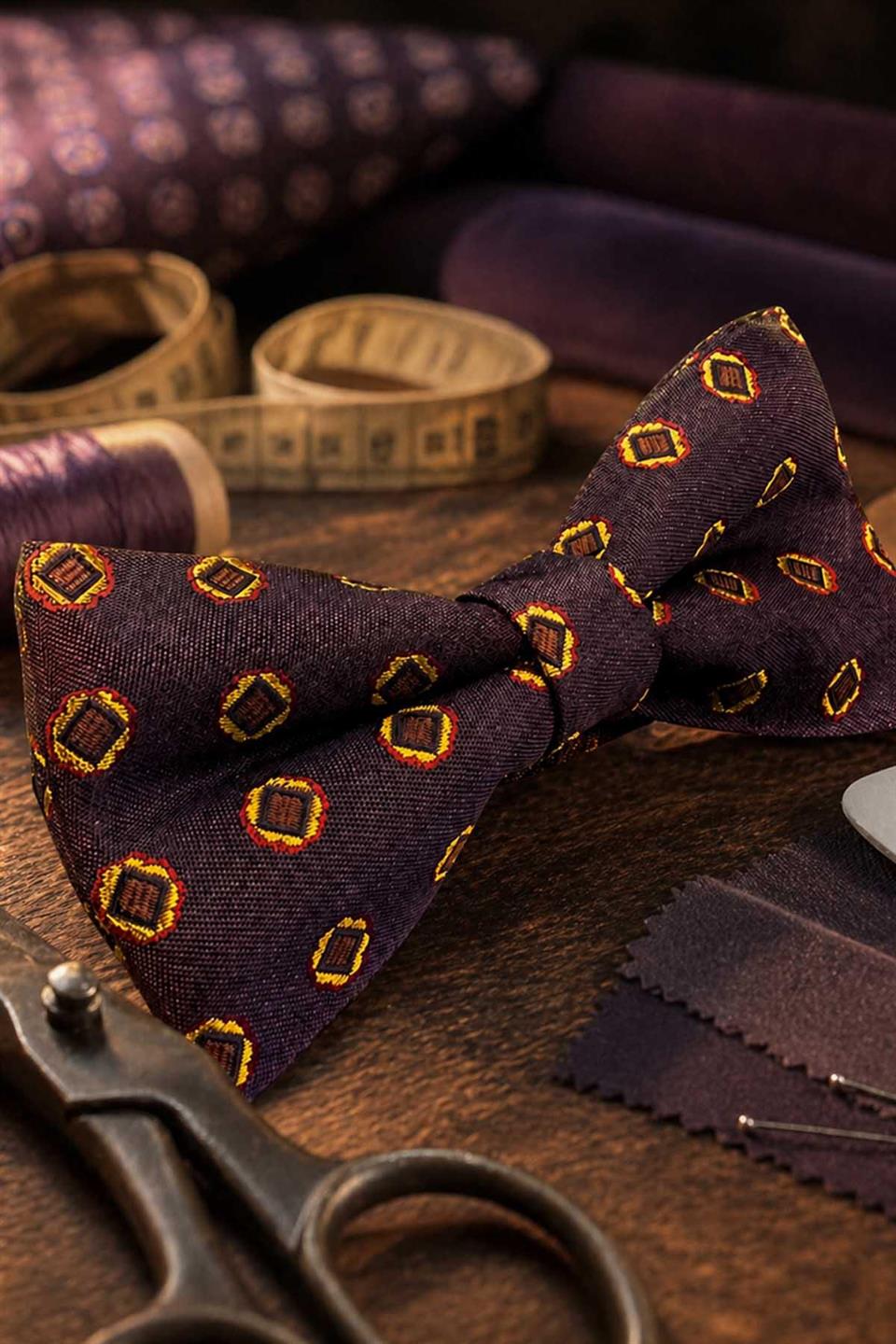 Bordo Motif İpek Papyon SB216