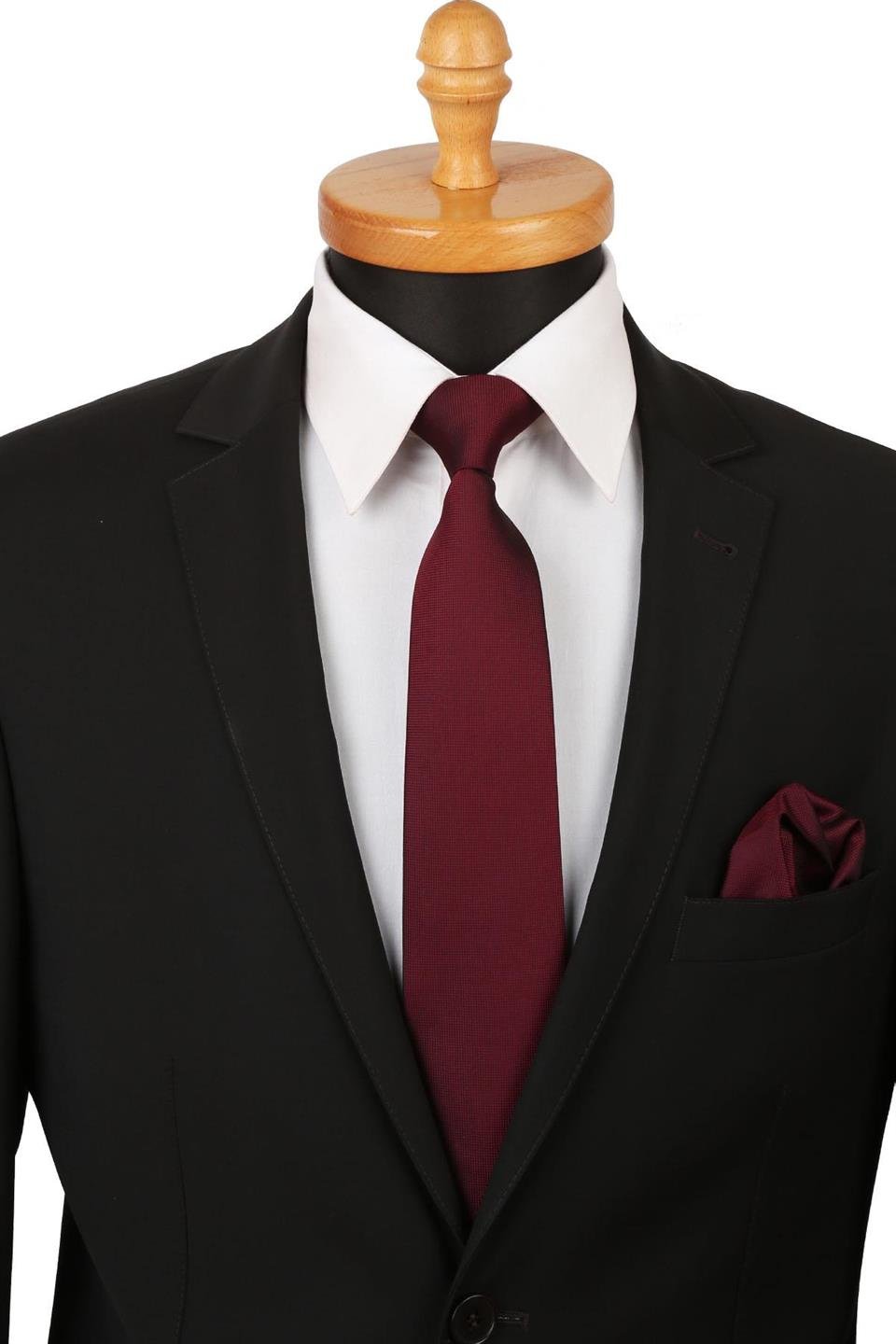 Bordo Nokta Desen Mendilli Klasik Kravat KK4151