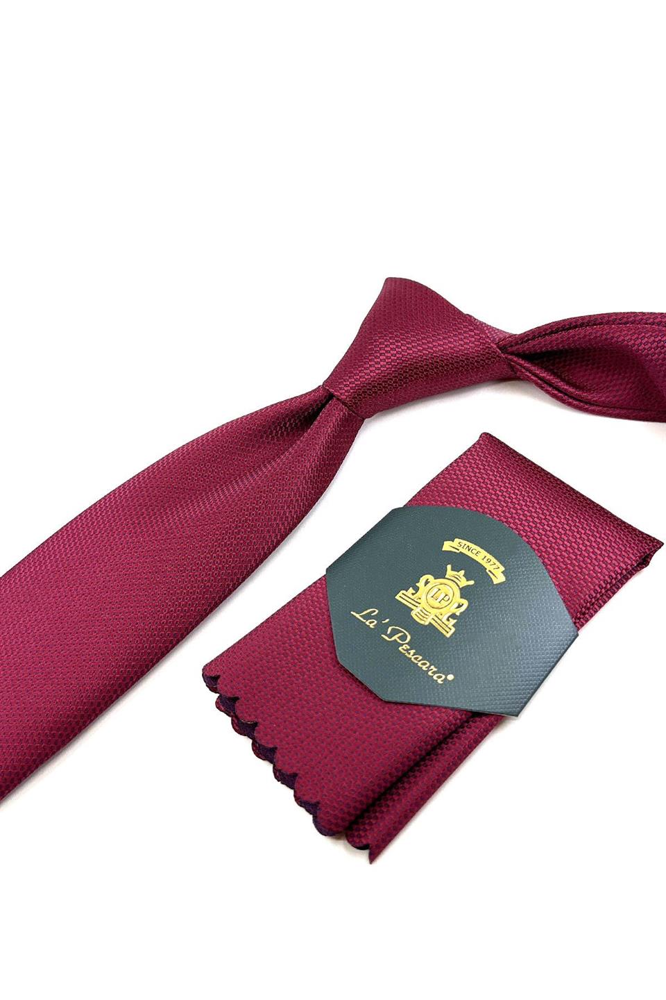 Bordo Nokta Desen Mendilli Klasik Kravat KK11210