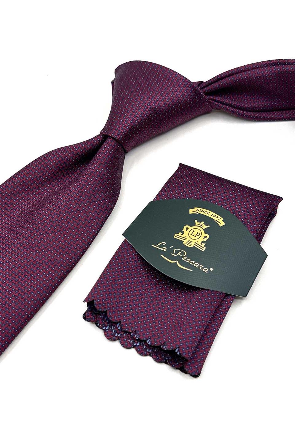 Bordo Nokta Desen Mendilli Klasik Kravat KK13507