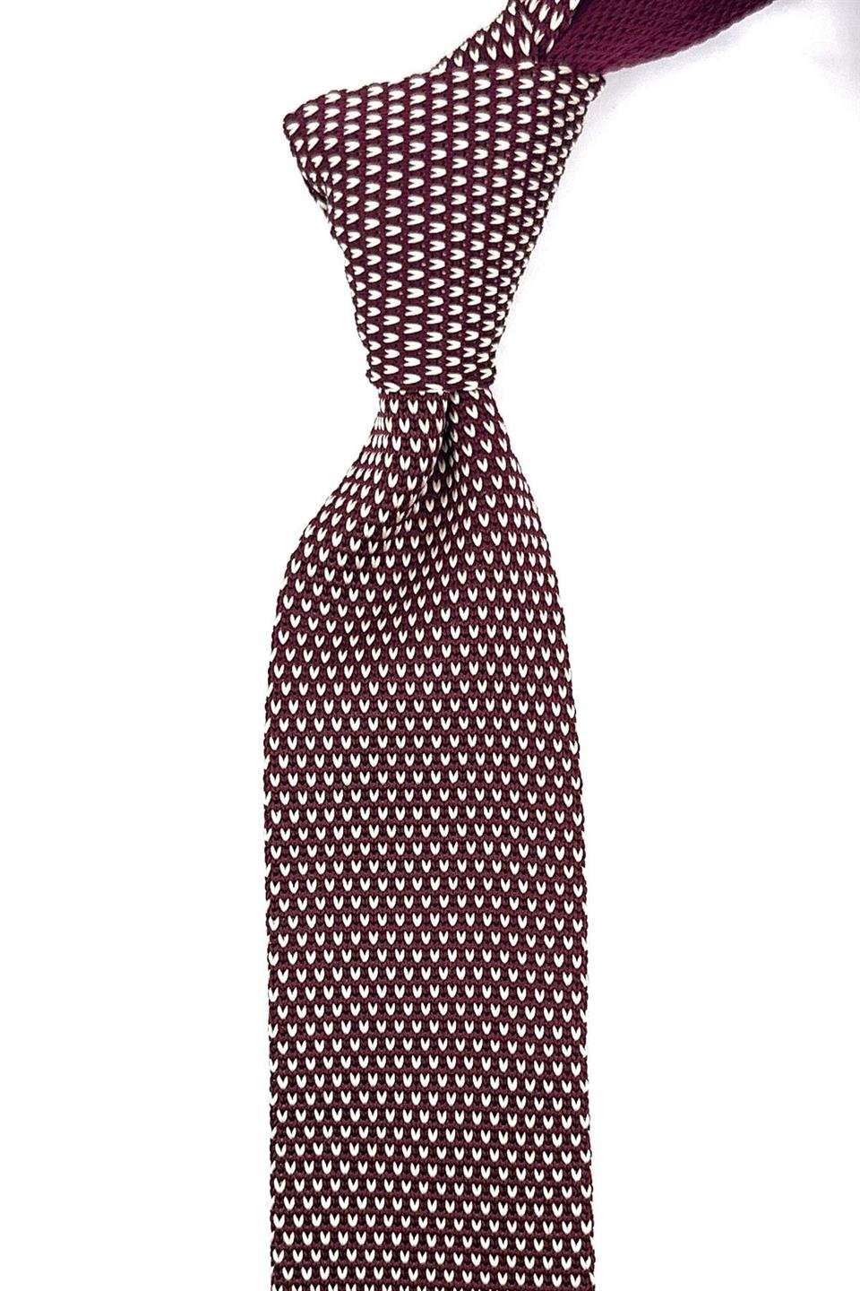 Bordo Nokta Desen Örgü Kravat ÖR8313