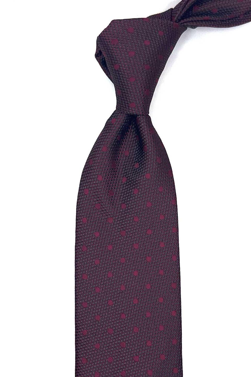 Bordo Puantiye Desen Mendilli Klasik Kravat KK13004