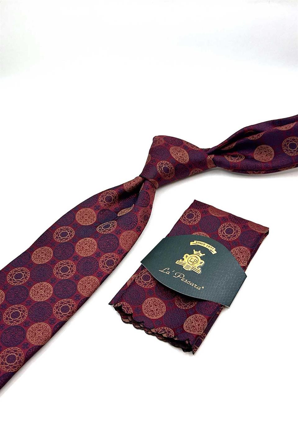 Bordo Puantiye Desen Mendilli Klasik Kravat KK12995