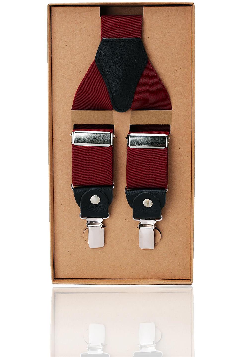 Bordo Renk Deri Bağlantılı Erkek Pantolon Askısı PAN53
