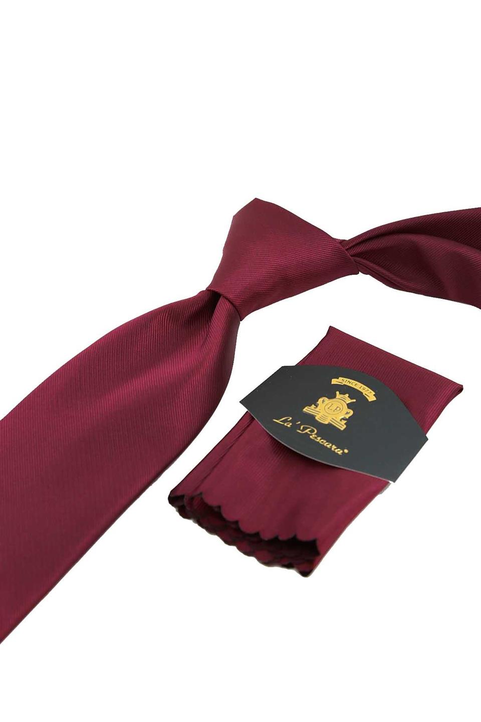 Bordo Reps Dokulu Düz Mendilli Klasik Kravat KK13180